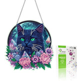 VAIIEYO Black cat Diamond Art Hanging Ornament, Animal Diamond Painting Suncatchers Window Hanging Kit with Chain, 7.5x7.5 inch 