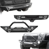 LEDKINGDOMUS Front& Rear Bumper Compatible with 07-18 Jeep Wrangler JK& Unlimited, Built-in 90W LED Light Bar w/ 2 60W Fog Light