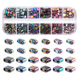 Magibeads 480Pcs Hematite Tila Beads Iridescent Rectangle Square Beads 6 Colors Metallic Stone Beads Rainbow 2 Hole Bracelet Bea
