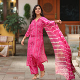 Anni Designer Women'S Rayon Viscose Straight Bandhej Printed Kurta With Pant & Dupatta (Baghira Pink-Vks02_M_Pink_Medium),Pink,M,,,