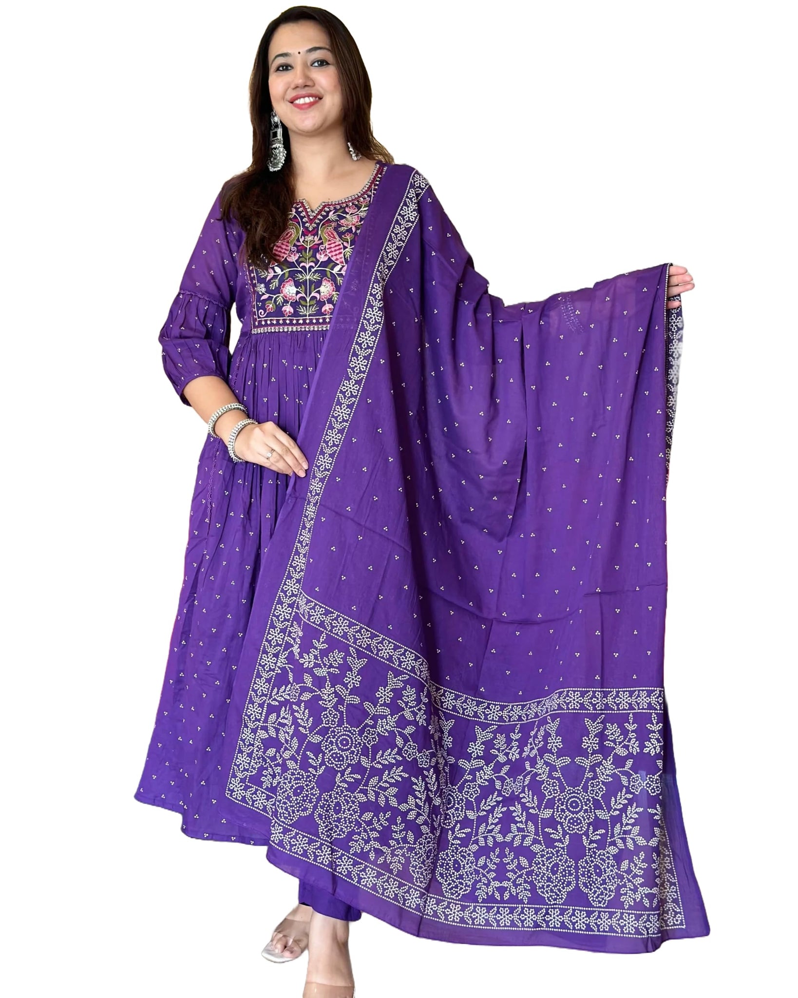 Anni Designer Women'S Rayon Blend Printed Anarkali Kurta With Pant & Dupatta (Kanota Blue_Xl_Blue_X-Large),Blue,XL