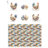 Farmhouse Chicken Patchwork Cotton Fabric Panel - 6 Designs (10 10 inch Each) + Bonus Patchwork Sheet 29.5 19.6 inch, 100% Cot