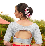 Pujia Mills Womens Fancy Readymade Half Sleeve Sequins Saree Blouse (White, 36)