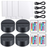 4 Set 3D Night Light LED Lamp Base with Clear Acrylic Sheets Remote Controls and Charging Cables Adjustable 16 Colors 4 Modes fo