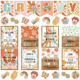 Outus 30 Pcs Groovy Welcome Bulletin Board Set Groovy Boho Classroom Posters Educational Motivational Posters Retro Hippie Paper