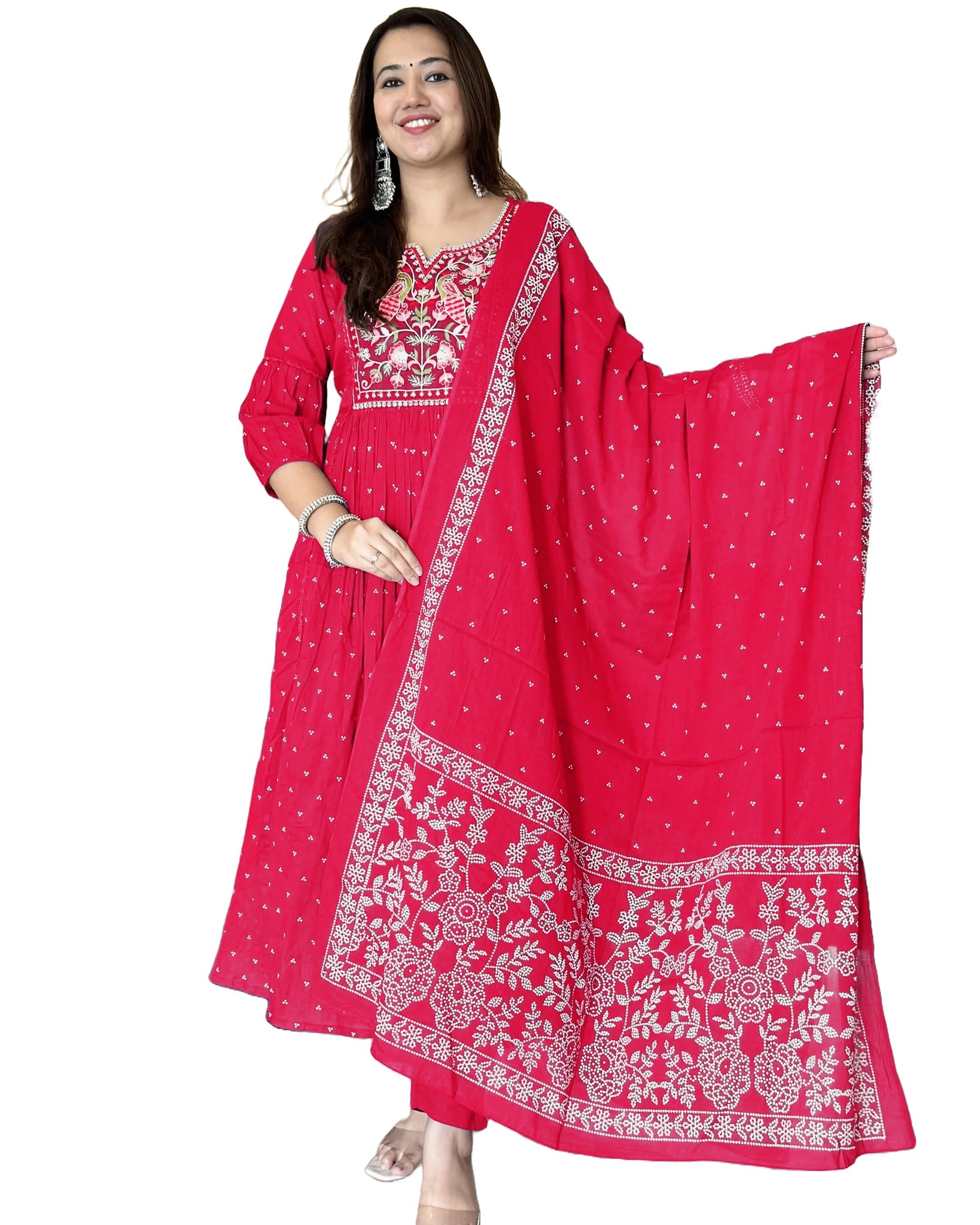 Anni Designer Women'S Rayon Viscose Embroidered Anarkali Kurta With Pant & Dupatta (Kanota Pink-Vks05_Xl_Pink_X-Large),Pink,XL