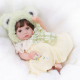 Reborn Baby Doll 12 Inch - Full Vinyl Body Realistic Baby with Green Frog Hat & Hand-Rooted Hair - Funny Animal Doll Gift for Ki