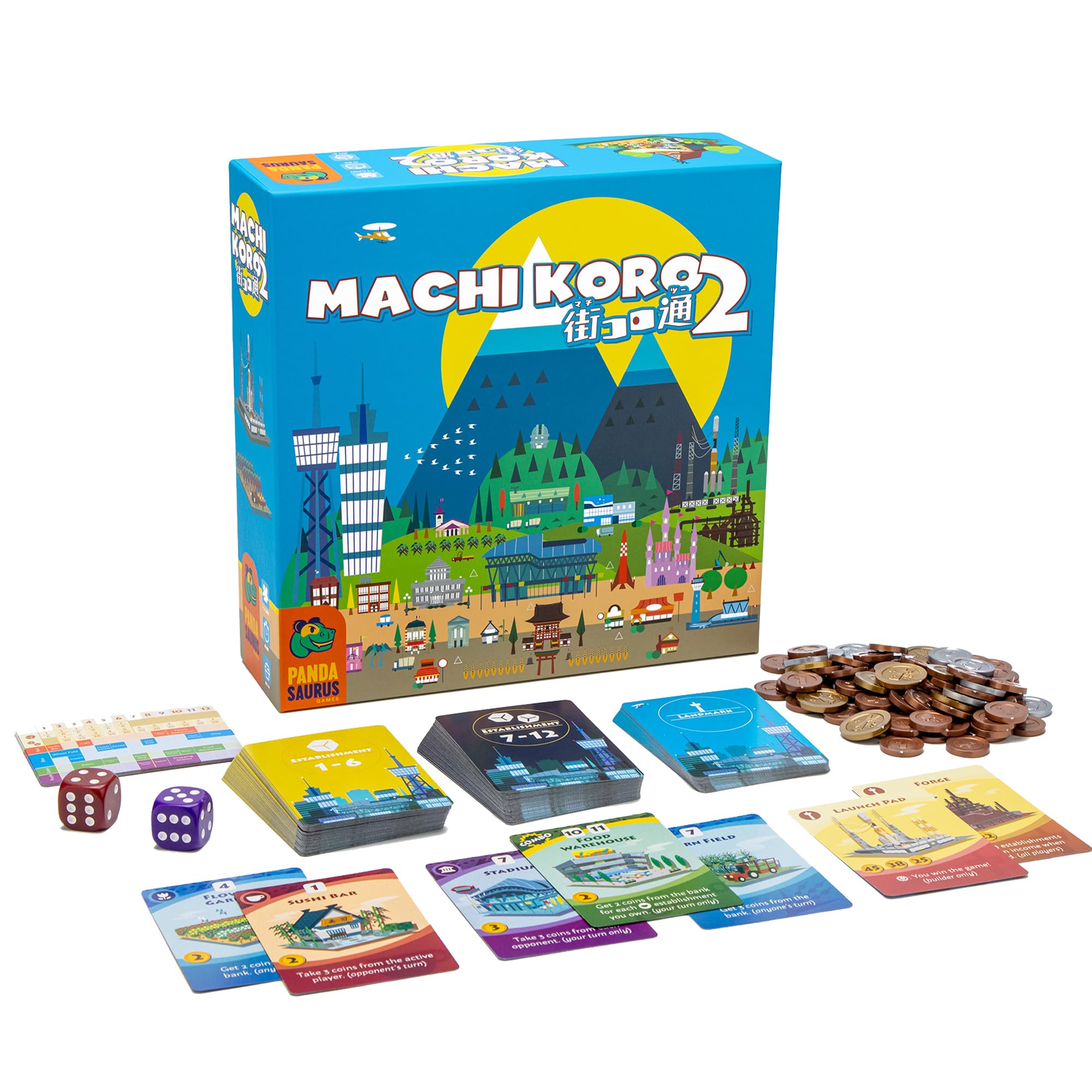 Pandasaurus Games Machi Koro 2 Board Game | City Building Strategy Board Game | Fast-Paced Dice Rolling Game for Adults and Kids