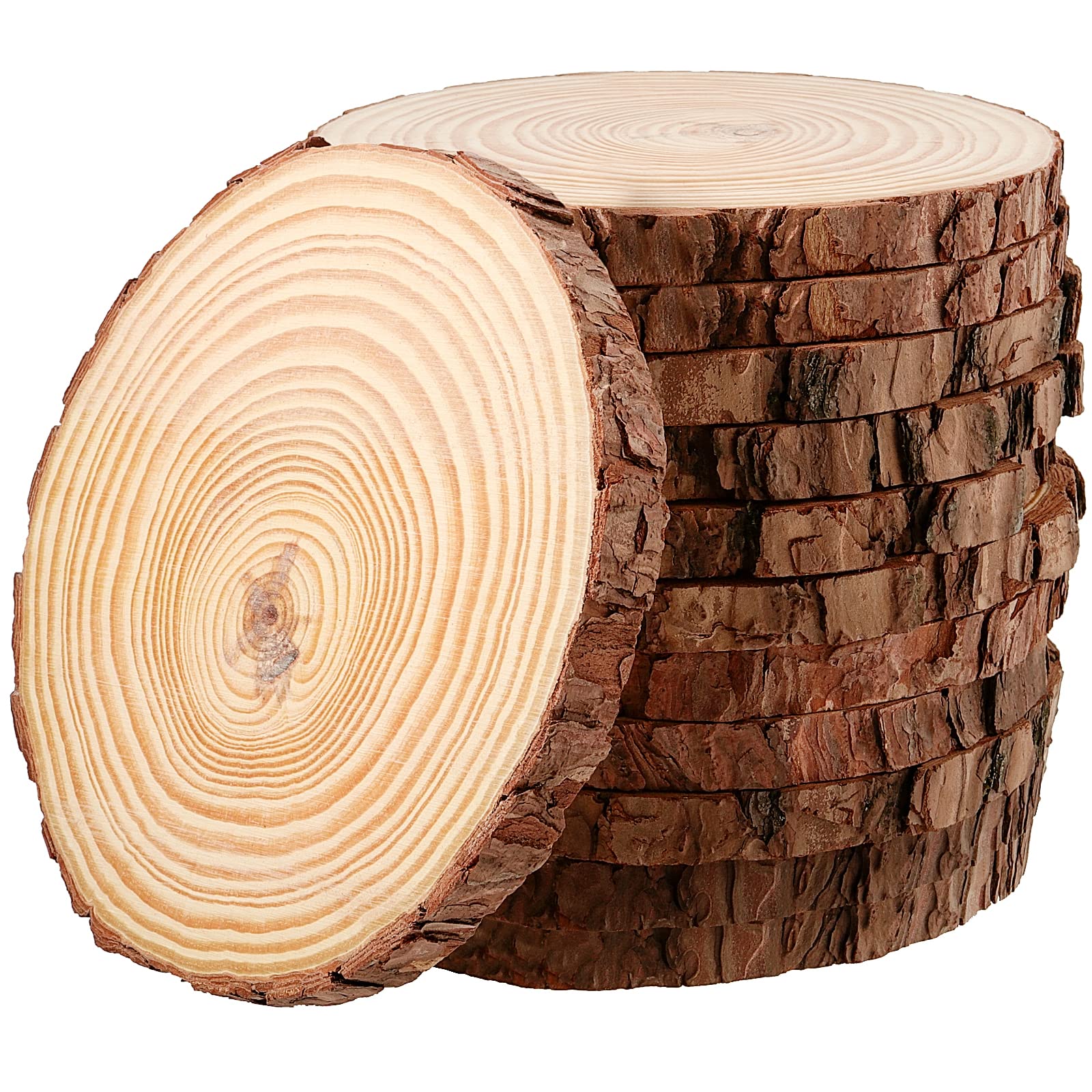 JEUIHAU 12 PCS 5.5-5.9 Inches Natural Unfinished Wood Slices, Round Wooden Tree Bark Discs, Wooden Circles for DIY Crafts, Chris