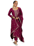 Libas Maroon Silk Blend Embroidered Kurta Sets For Women