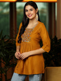 Libas Women'S Cotton Blend A-Line Kurtis (58233B_Mustard Mustard L