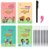 INK SPOT Magic Practice Copybook Set of 4 with Magic Pen and 10 Refills Reusable Handwriting Practice Book for Kids Age 3 Plus A