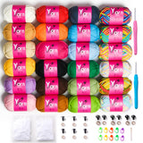 Sekafris 24 Pack Crochet Yarn Beginner - Black White Orange Red Green Rainbow Pink Cotton Chunky Yarn - with Easy-to-See Stitche