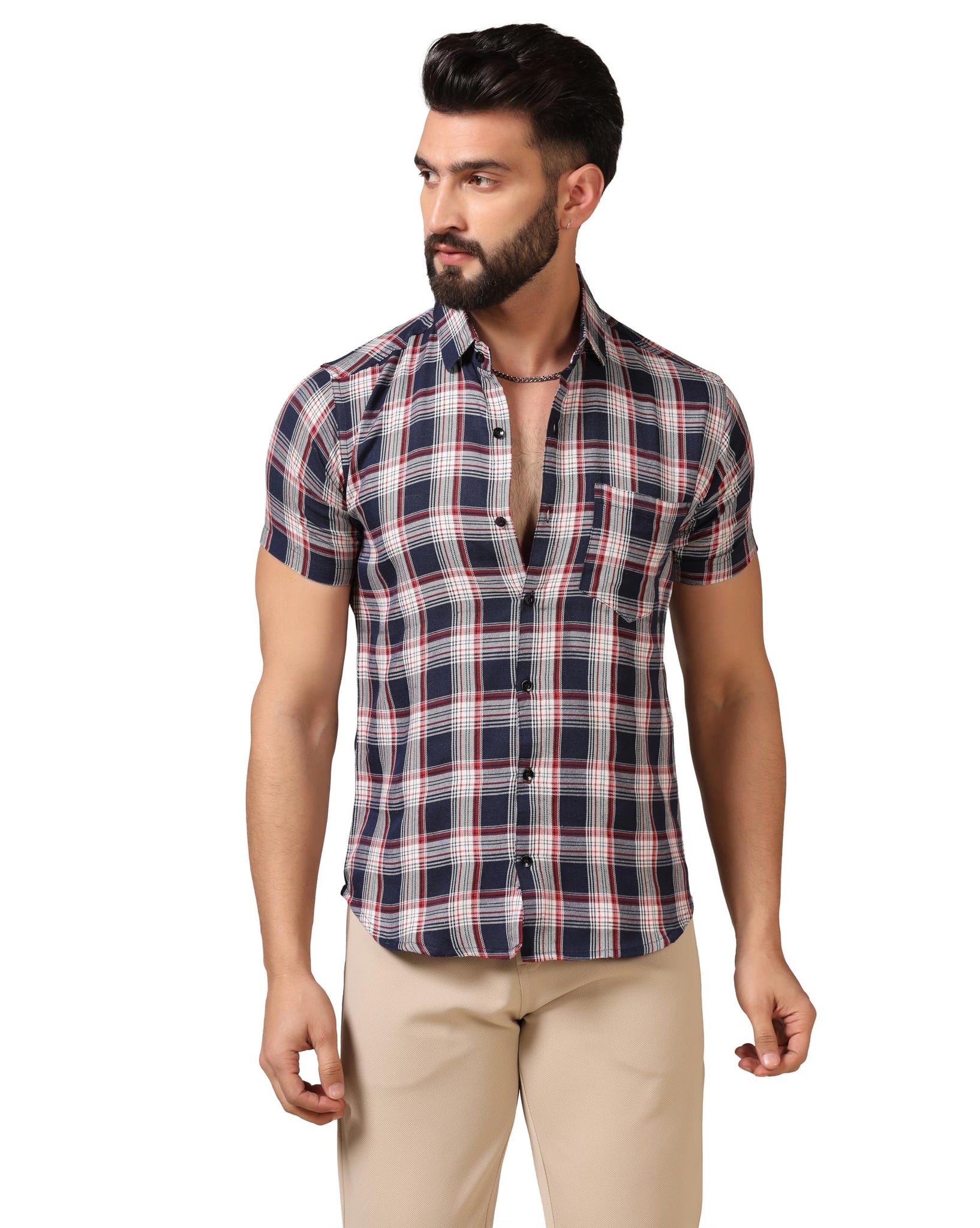 Toplot Men'S Regular Fit Casual Shirt Checks Design With Spread Collar & Half Sleeves (Chex-Shirt-5177-Uniform-L),Uniform,,B0CYGLKNYY