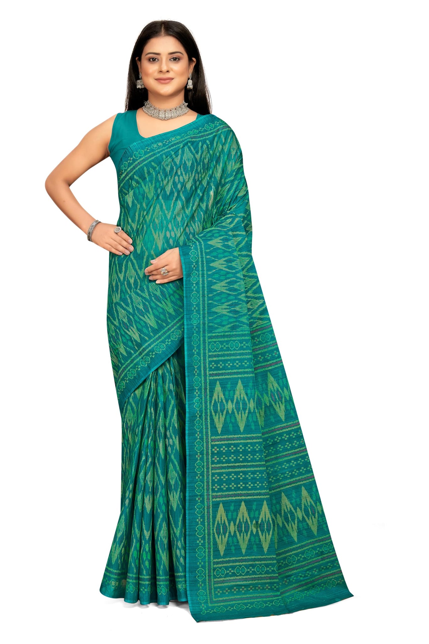 Tamaira Fashion Women's Plain Cotton Saree (11541_Seagreen