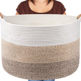 Maliton Extra Large Blanket Basket Living Room, 22 X 22 X 14 Woven Cotton Rope Laundry Basket Toy Baskets with Handle Storage Co