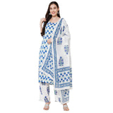 Anni Designer Women'S Rayon Cotton Printed Kurta With Palazzo And Dupatta (Jaipuri Blue_Styl_Xxl_Blue_Xx-Large),Blue,2XL,,,