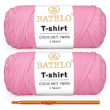 BATELO 2 Pack T-Shirt Yarn Crochet for Bags/Basket/Coaster, Thick Polyester Fabric (Pink) 400g/144yds