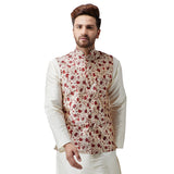 Sojanya (Since 1958, Men'S Silk Blend Red Printed Only Nehru Jacket, Size: M