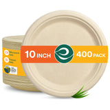 ECO SOUL 100% Compostable 10 Inch Paper Plates 400 [4x100 Pc] Disposable Bulk Party Plates I Heavy Duty Eco-Friendly Sturdy Dinn