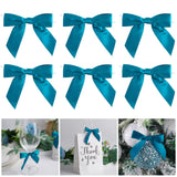 AIMUDI Twist Tie Bows for Treat Bags 3.5 Teal Blue Satin Ribbon Bows for Crafts Premade Bows with Twist Ties for Christmas Cake 