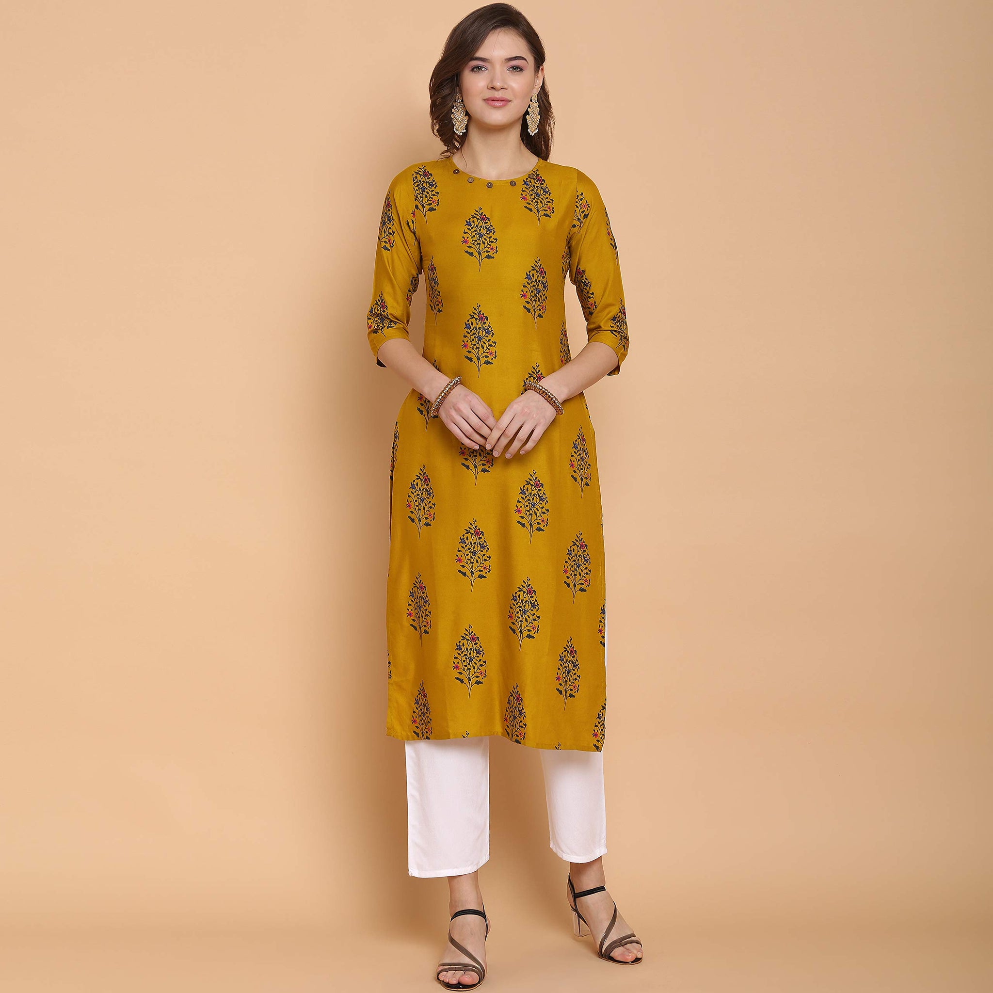 Anni Designer Women'S Rayon Straight Kurta (Yellow Xl),Yellow,XL,Rayon,Straight,kurta