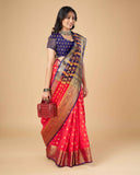 Sugathari Womens Banarasi Saree Pure Kanjivaram Silk Saree Soft New Ladies 2023 Design Wear Pattu Sarees Latest Cotton Party Sari Collections With Blouse Piece For Wedding Sadi (Sam Pari S-6 Red)