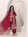Libas Womens Printed Silk Blend Straight Kurta With Trousers And Dupatta Red M