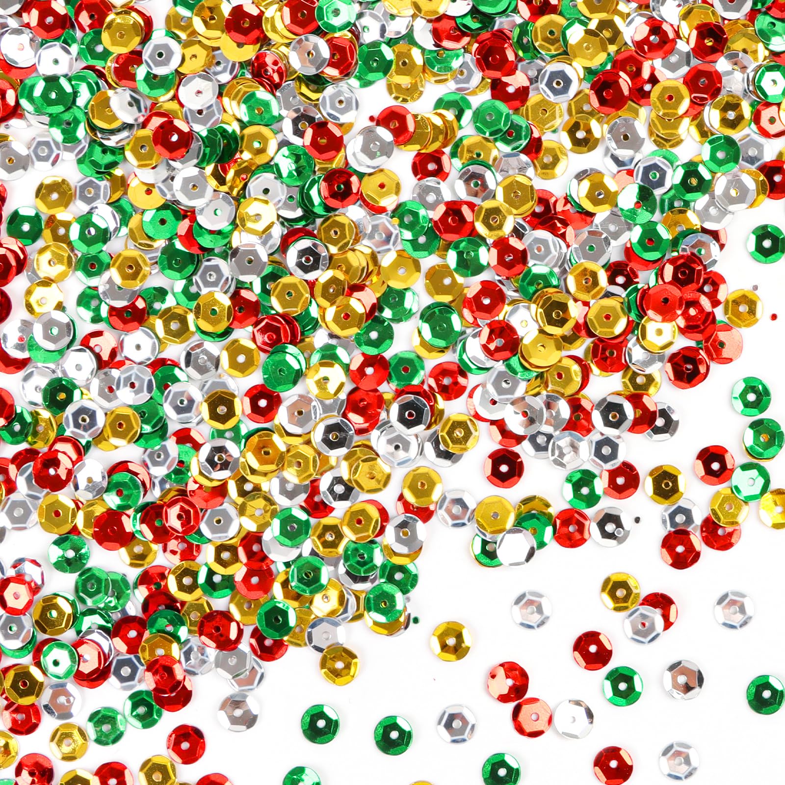 DIYASY 20000 Pcs Christmas Sequins for Crafts, Glitter Red Green Gold Silver Color Sequin Round Large Embroidery Loose Cup Sequi
