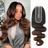 DSEKCAIN 2x6 HD Lace Closure T1B/2/30 Chestnut Brown Ombre Body Wave 2x6 Transparent Lace Closure 3 Tone Ombre Medium Auburn Col