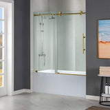 WOODBRIDGE 56-60 Wx62 H Frameless Shower Door,3/8(10mm) Clear Tempered Glass with Explosion-Proof Film, Brushed Gold Finish with
