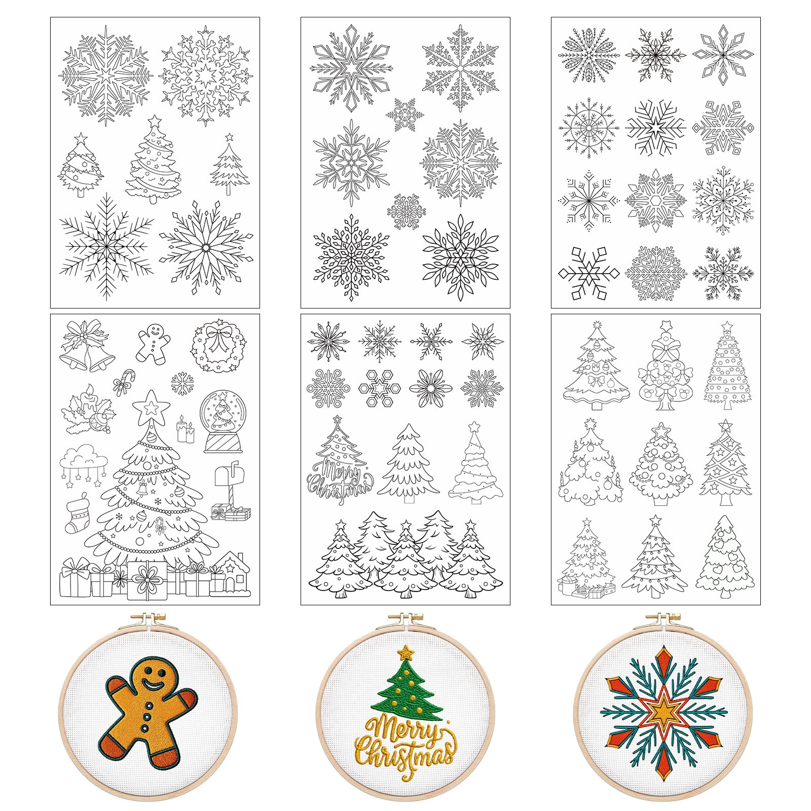 Water Soluble Embroidery Patterns Stabilizers - Rngmsi 6 Sheets Christmas Stick and Stitch Embroidery Paper Wash Away 57 Pcs Sno