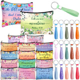 Hillban 32 Pcs Canvas Cosmetic Bag Bulk with Inspirational Quote Keychains Women Canvas Makeup Bag Graduation Gift Travel Toilet