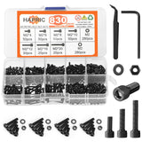 830 Pcs M2 Screws Kit Metric Bolts Kit M2*4mm/6mm/8mm/10mm/12mm/16mm/20mm Machine Screw Kit, 12.9 Alloy Steel Black Zinc Plated 