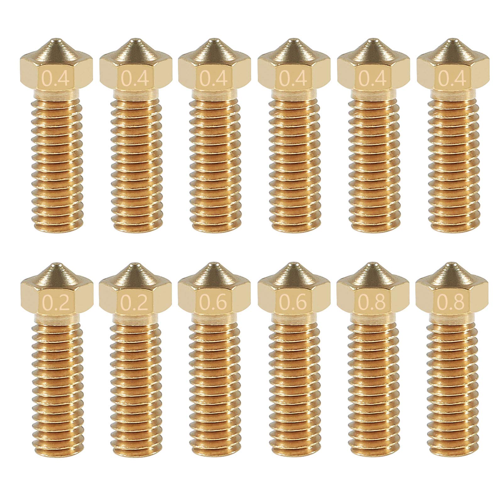 ALAMScN 12PcS V6 Volcano Brass Nozzle Kit 02mm 04mm 06mm 08mm Extra Extruder Nozzles 04mm M6 175mm Filament for 3D Printer Part