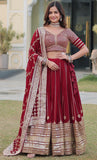Wedani Faux Georgette Sequins Zari Embroidered Work Lehenga Choli For Women (Maroon),MAROON,FREE,Georgette,Lehenga Choli,