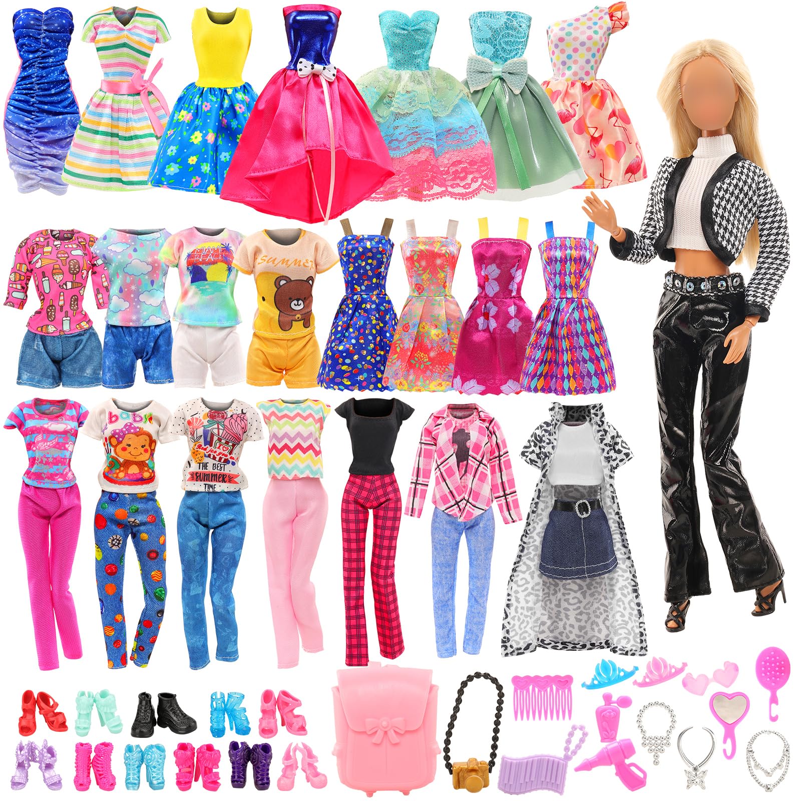 Barwa Lot 36 Items 4 Fashion Dresses 3 Casual Tops and Pants 1Outfits 4 Pcs Mini Dresses with 1 Bags 10 Shoes, 13 Accessories fo