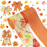ALIBBON 2 Rolls 2.55 Yd Thanksgiving Fall Ribbons Autumn Maple Leaves Plaid Wired Burlap Ribbons Orange Thanksgiving Decor R