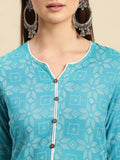 Rangita Turquoise Rayon Knee Length Printed Straight Kurti For Women | Kurta For Women_2Xl Turquoise 2Xl 646017308057G
