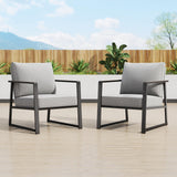 PHI VILLA Patio Furniture Metal Armchair,2 PCS All-Weather Outdoor Contemporary Sofa Chair,Black Frame with Textilene Cushion