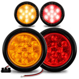 TRUE MODS 2 Red + 2 Amber 4 Round 10 LED Trailer Tail Light Kit [DOT Certified] [Grommet & Plug] IP67 Waterproof Stop Brake Turn
