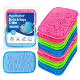 MoopBrushee 12 Pack Scrub & Wipe Cloths, NonScratch Kitchen Dish Sponges