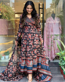 Gosriki Women'S Rayon Blend Printed Anarkali Kurta With Pant & Dupatta (Svr Black-Gs_Xl_Black_X-Large),Black,,B0DR1QCX13