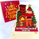 Santa Claus 3D Pop Up Christmas Card - Funny Holiday Greeting Card with Fireplace & Christmas Tree Scene - Unique Pop-Up Card fo