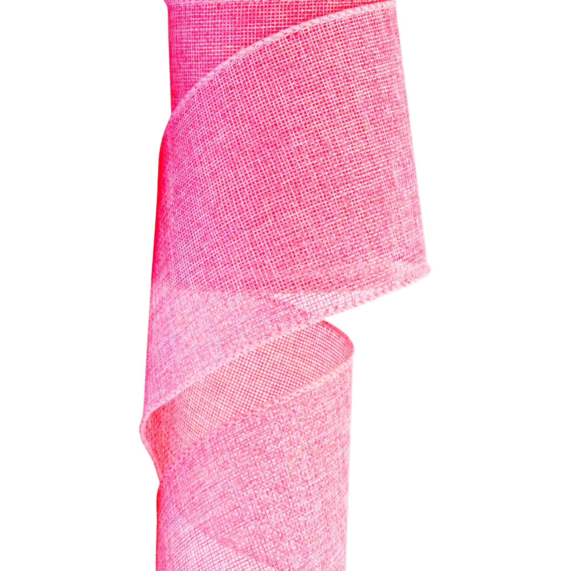 Burlap Wired Ribbon, 10 Yards, Natural Color, for Christmas Decor, Wreaths, Wedding, Gift Wrapping (Pink, 4 Inch x10 Yards)