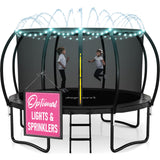 Trampoline for Kids and Adults - 8Ft 10Ft 12Ft 14FT Trampoline with Net - with Bonus Sprinkler and LED Lights/ASTM Certified/Ext