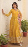 Wedani Faux Georgette Embroidered Sequins Anarkali Kurta Set For Women (In Alpha 2Xl Regular Yellow),YELLOW,2XL,Georgette,Anarkali,