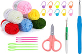 Style Keepers Crochet Yarn Kit For Beginners, 6 Yarn Balls 15G Each With Crochet Hook, Plastic Needles, Stitch Clips, Pink Sciss