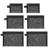 Evherv 6-piece black mesh nylon cosmetic bag set, portable storage for pencils, lipsticks and makeup travel, suitable for travel