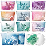 Vercraft 60 Pcs Employee Appreciation Gifts Inspirational Canvas Makeup Bags Compact Mirrors Bulk Cosmetic Bags Round Portable M